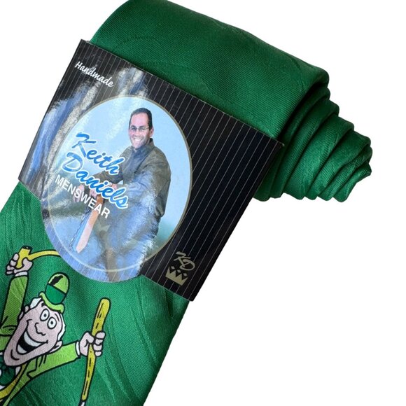 Keith Daniels Neck Tie Leprechaun St Pats Irish Milano Green Stripe Handmade - Picture 11 of 14